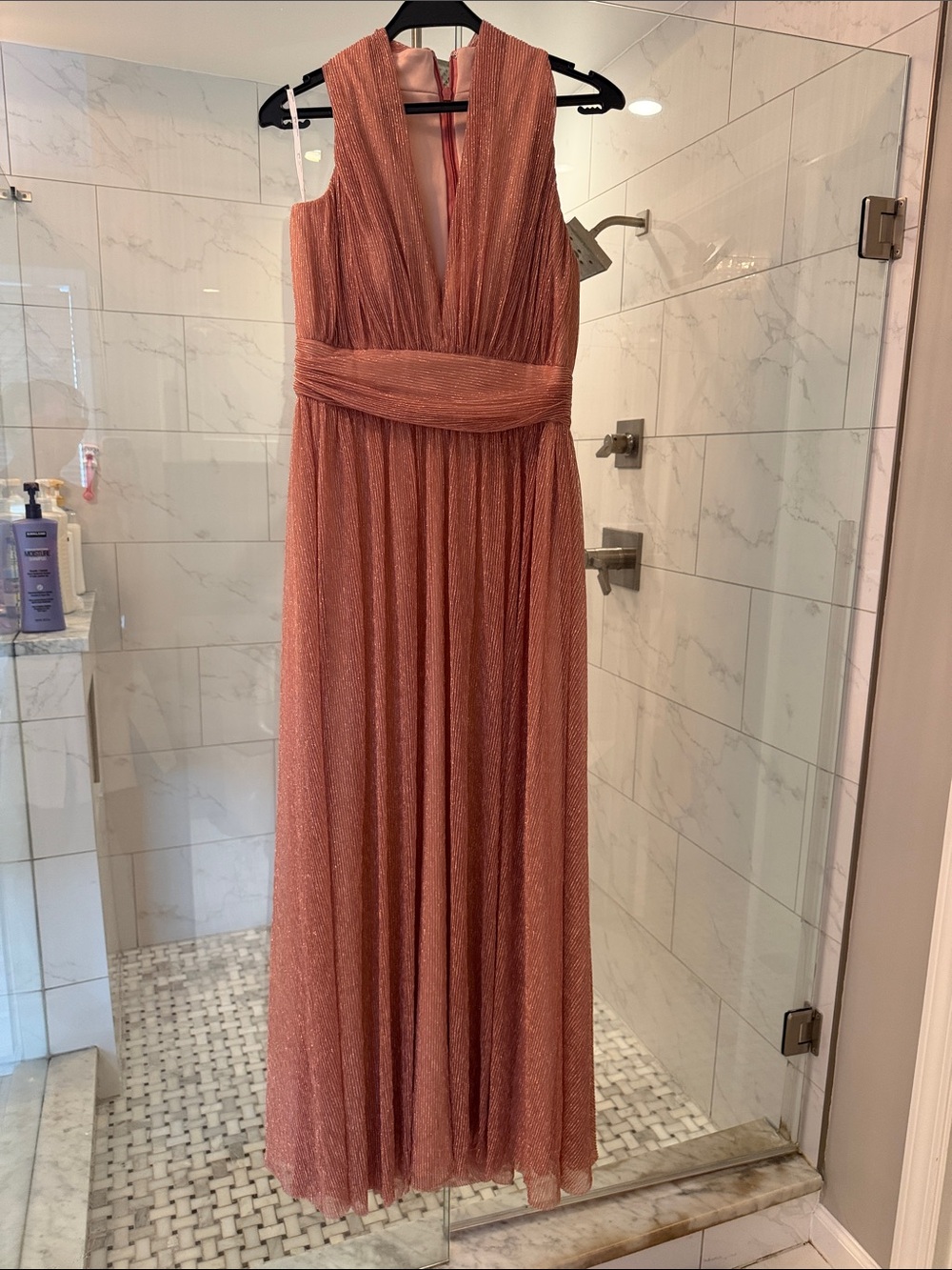 Sleeveless Shimmer Maxi Dress in Dusty Rose
